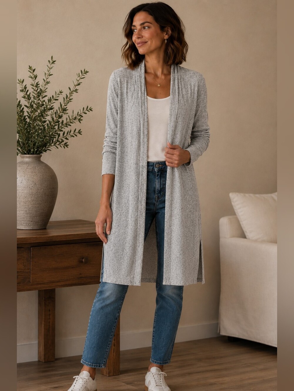 NWT!! Ivy Rose | Long Heather Gray Open Front Duster Cardigan, Size 2X